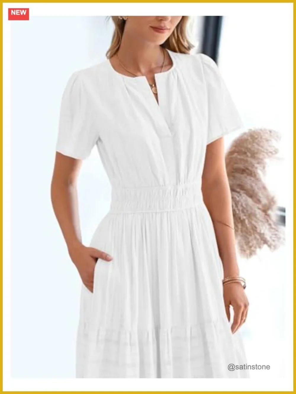 Womens Maxi Dress Short Sleeve V Neck Elastic Waist Tiered Ruffle Beach